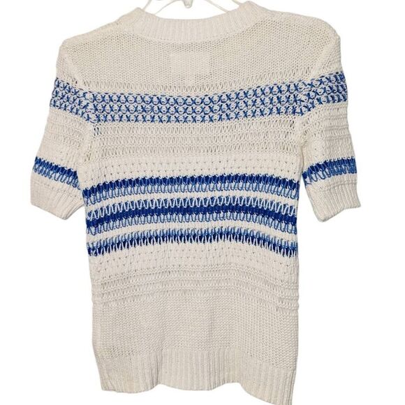 Current Elliott The Mixed Stitch Stripe Half-Sleeve Sweater Blue Horizon Size 0 - Picture 3 of 16